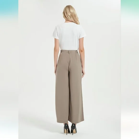 Tan Dress Pants with Wide-Leg Design and Pleated Front - Picture 13 of 15